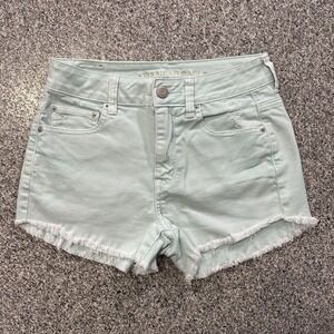 American Eagle Shorts Womens 4 27x2 Mid Rise Cut Off Jean Distressed Green